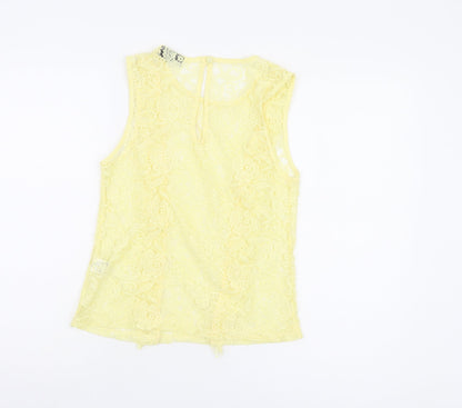 Warehouse Yellow Lace Sleeveless Tank Top UK 8