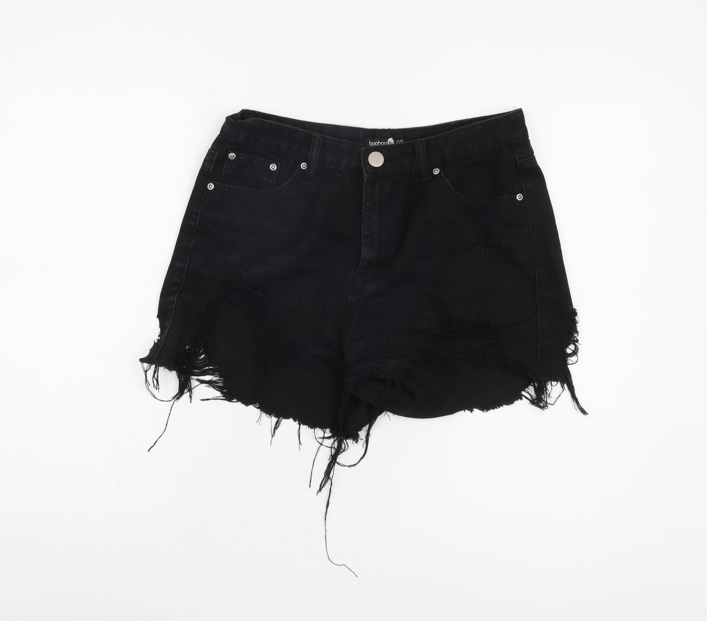 boohoo Women's Black Cut-Off Denim Shorts UK 14