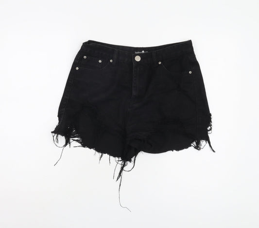 boohoo Women's Black Cut-Off Denim Shorts UK 14