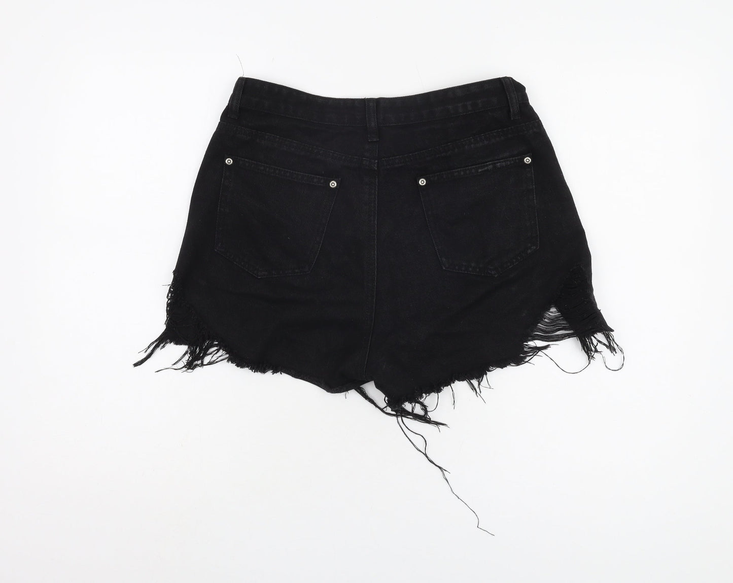 boohoo Women's Black Cut-Off Denim Shorts UK 14