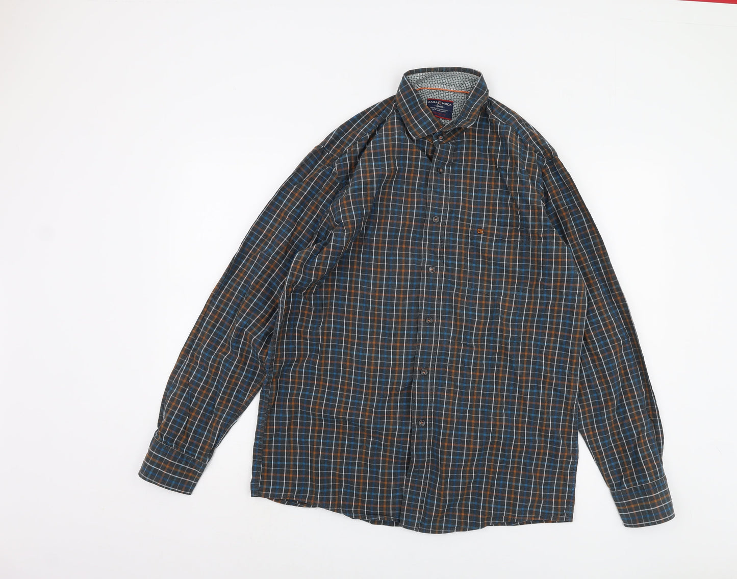 Casa Moda Men's Blue M 39-40" Long Sleeve Checkered Shirt