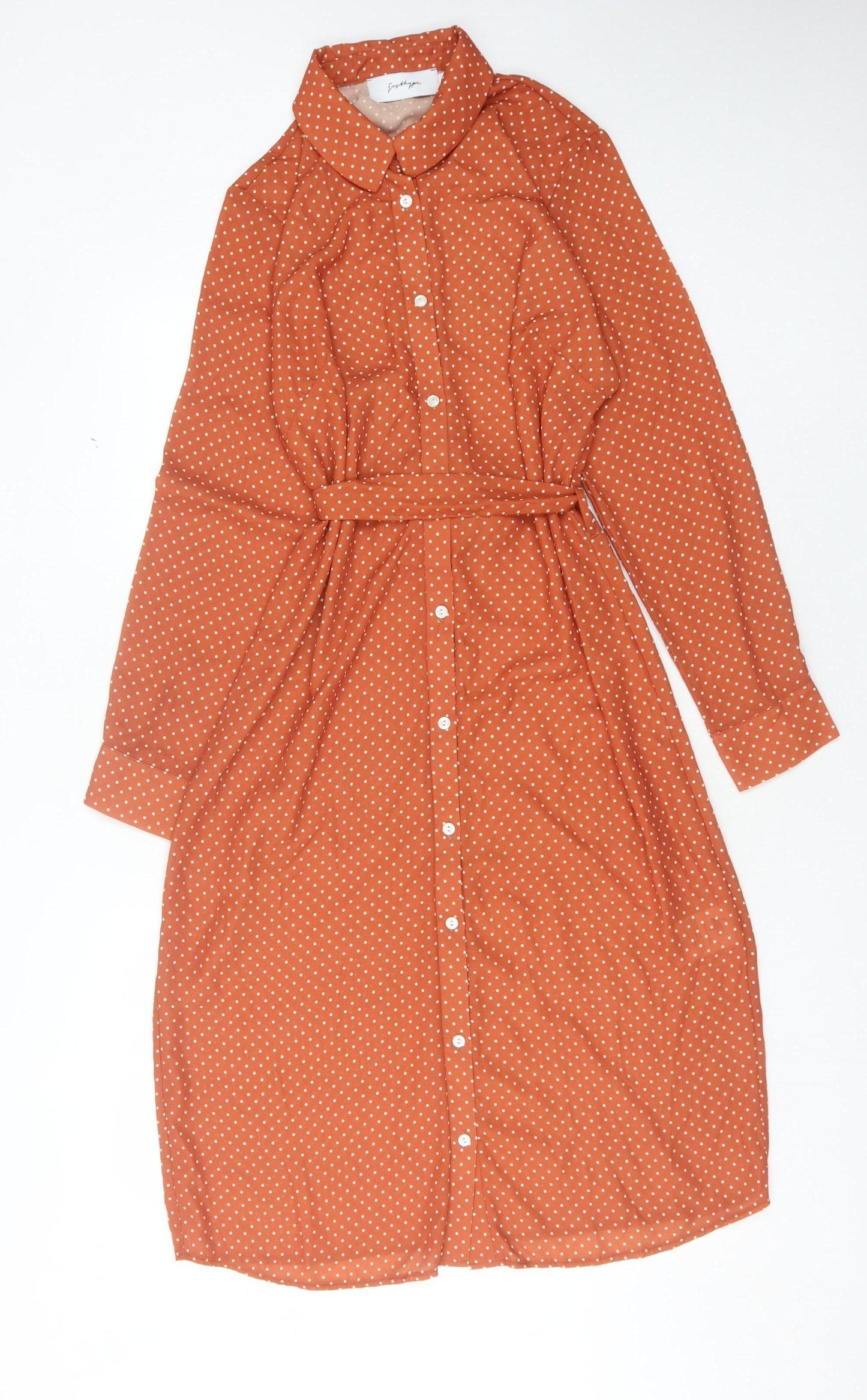 Justhype Women's Orange Polka Dot Shirt Dress Size 10