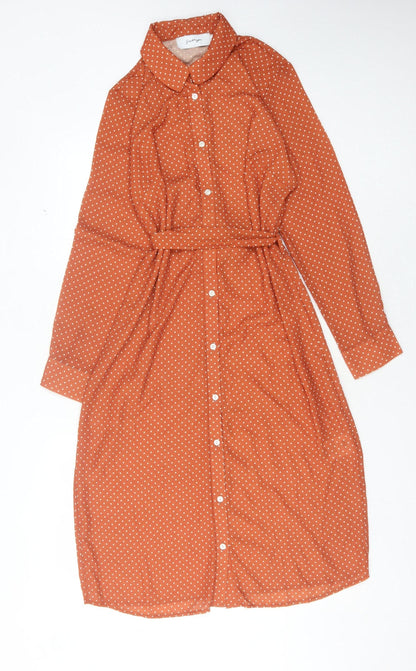 Justhype Women's Orange Polka Dot Shirt Dress Size 10