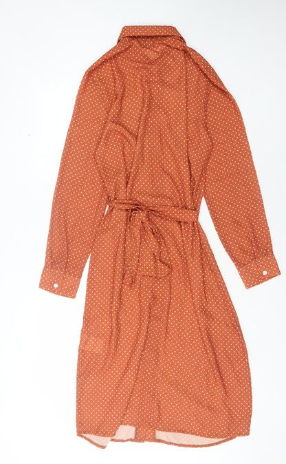 Justhype Women's Orange Polka Dot Shirt Dress Size 10