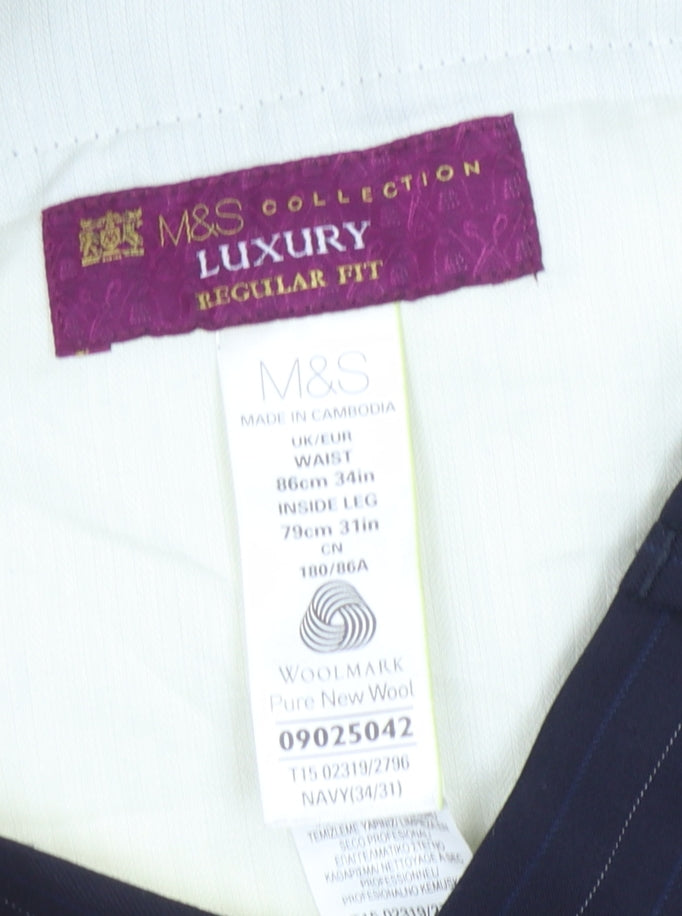 Marks and Spencer Men's Blue Pinstripe Trousers