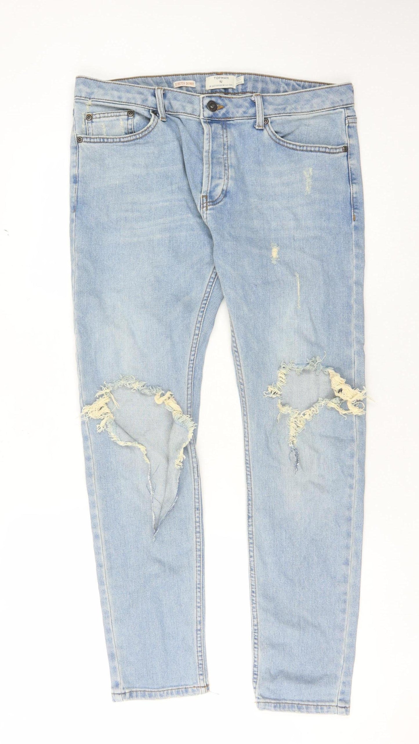 Mens UK Size 34 Topman Slim Fit Skinny Blue Jeans