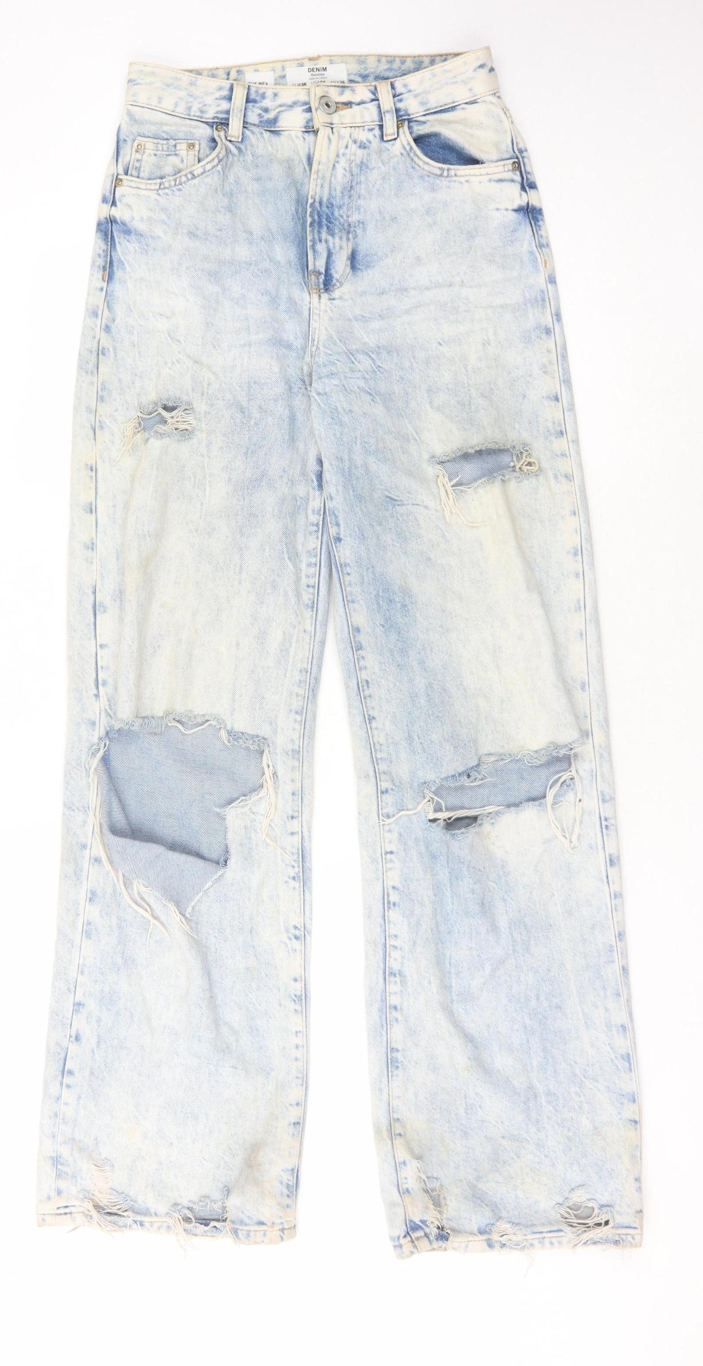 Bershka Women's Blue Boyfriend Distressed Jeans Size 8