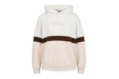 Front view of Fila unisex adults white l colourblock logo hoodie