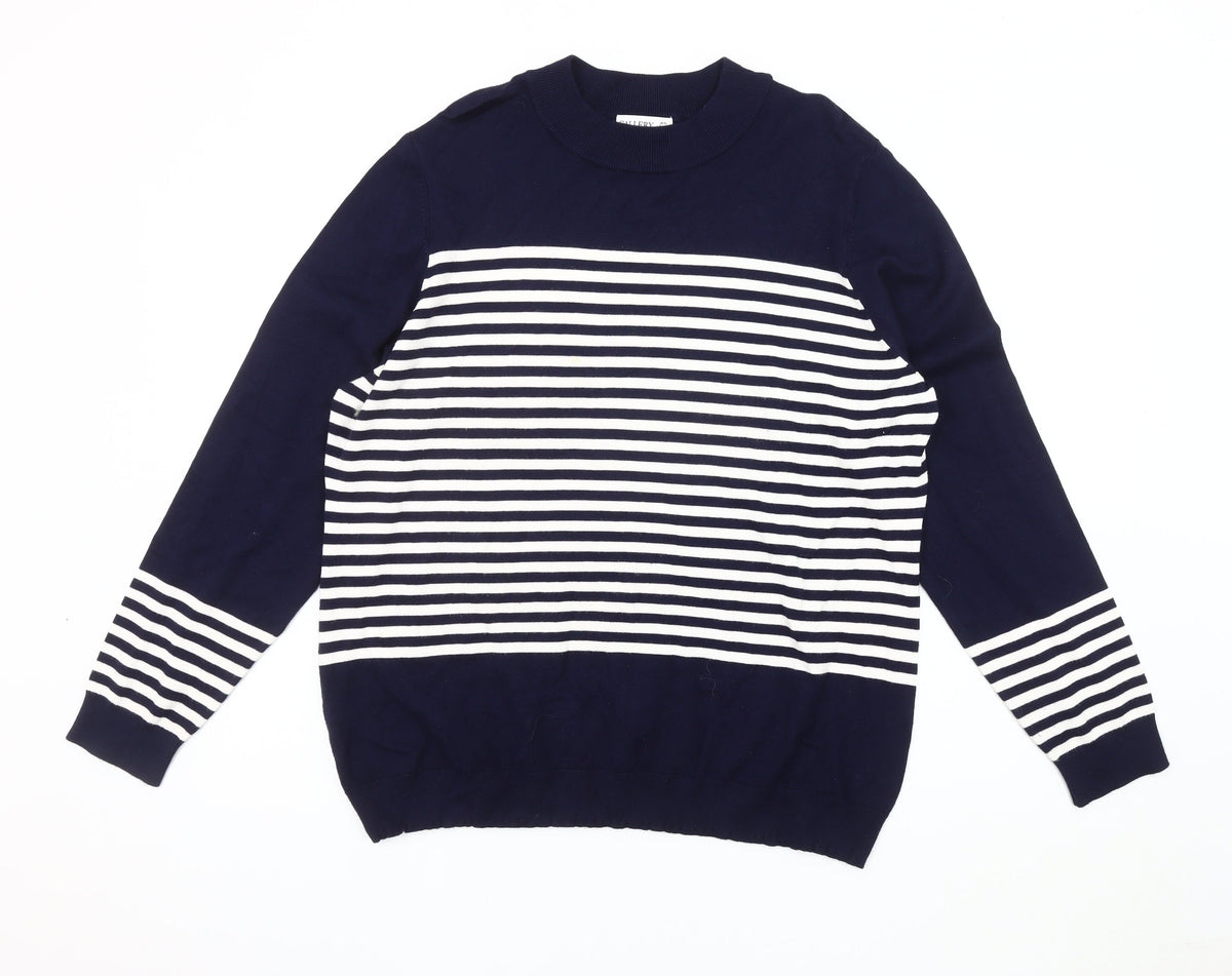Additional front view of Gallery Women's Blue XL Striped jumper