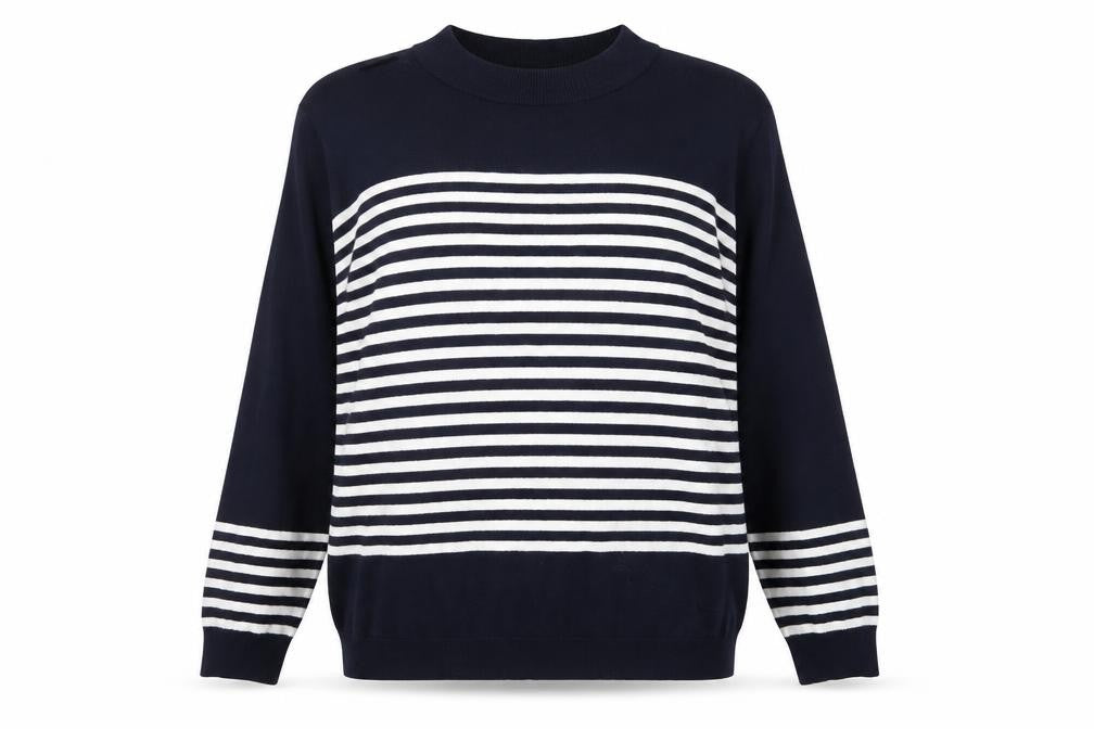Front view of Gallery Women's Blue XL Striped jumper