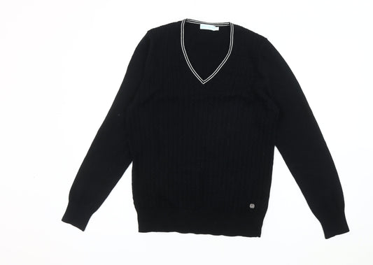 Green Lamb Women's Black Cable-Knit V-Neck Jumper, Size 12