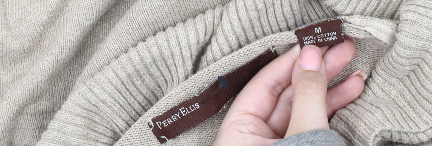 Perry Ellis Men's Beige Roll Neck Pullover Jumper M