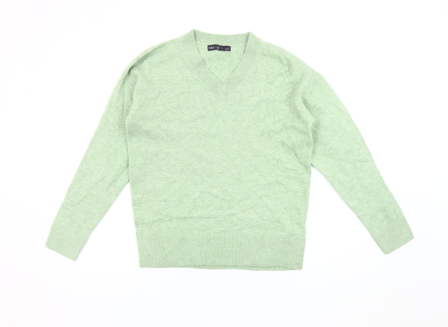 Marks and Spencer Men's Green V-Neck Pullover Jumper S