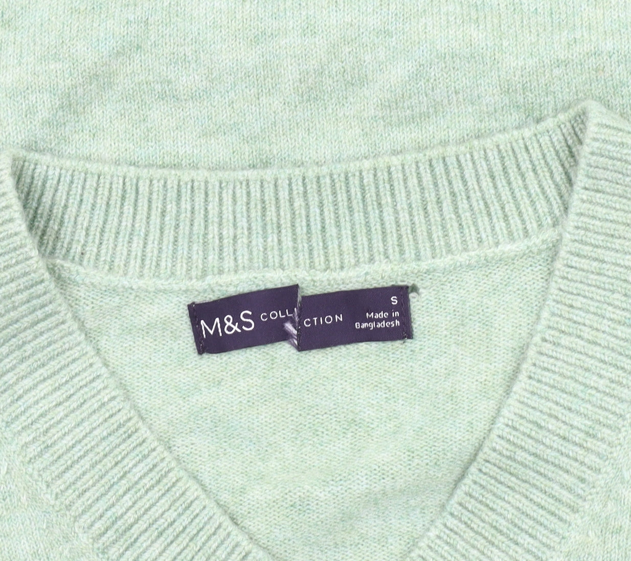 Marks and Spencer Men's Green V-Neck Pullover Jumper S