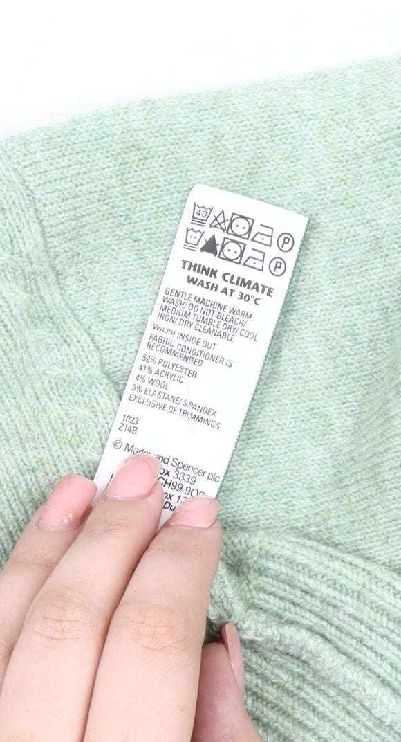 Marks and Spencer Men's Green V-Neck Pullover Jumper S