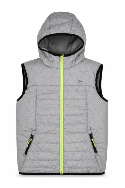 Front view of Quechua boys’ grey puffer jacket 10-11 years lightweight hooded