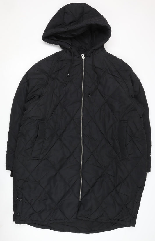 Pull & Bear Women's Black XL Quilted Hooded Jacket
