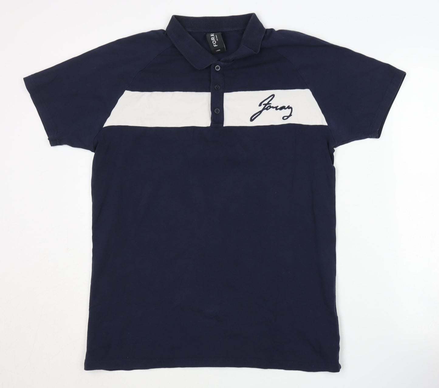 FORAY Men's Blue Colourblock Polo Shirt L