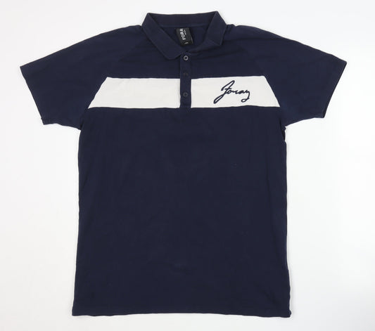FORAY Men's Blue Colourblock Polo Shirt L