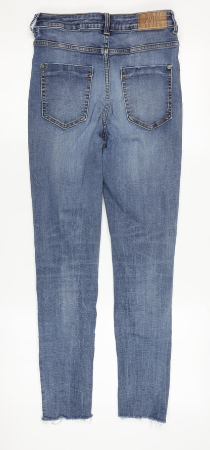 Zara Women's Blue Skinny Jeans - Size 10, Distressed