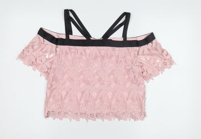 Womens UK Size 10 Topshop Pink Cropped Blouse