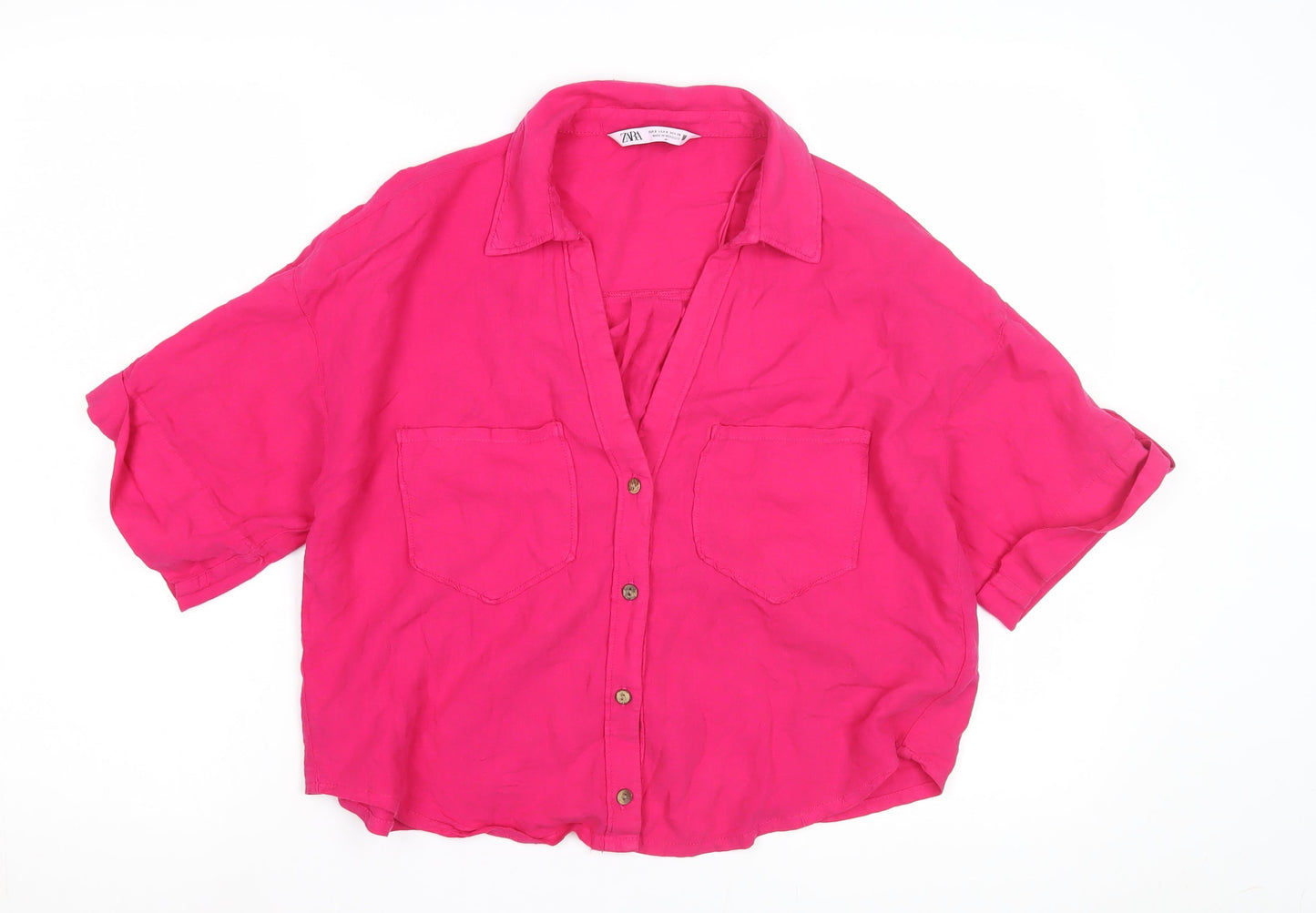 Womens UK Size 8 Zara Pink Basic Button-Up