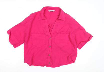 Womens UK Size 8 Zara Pink Basic Button-Up