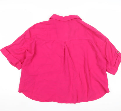 Womens UK Size 8 Zara Pink Basic Button-Up