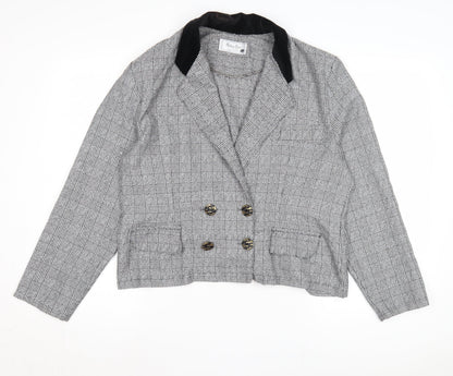 Mister Dee Women's Grey Check Blazer, Wool Tweed
