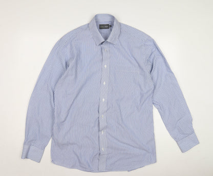 Marks and Spencer Men's Blue Striped Shirt, Size 16.5