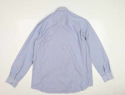 Marks and Spencer Men's Blue Striped Shirt, Size 16.5