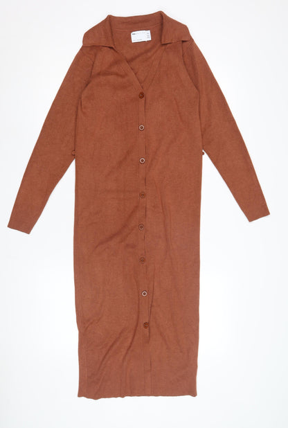 ASOS Design Women Brown Petite Long Sleeve Shirt Dress