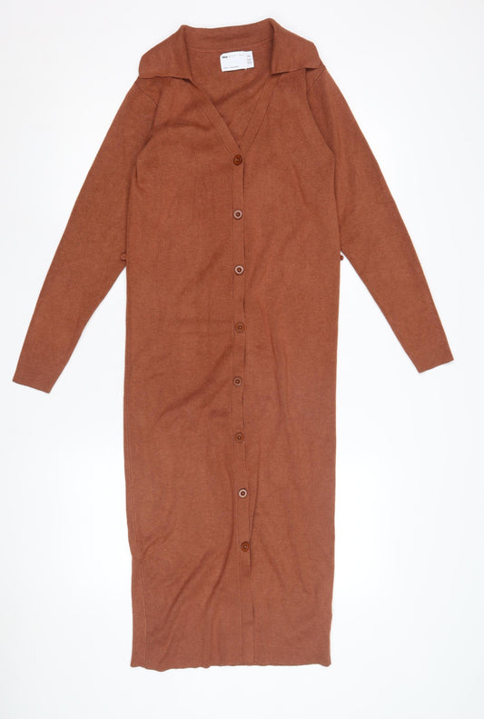 ASOS Design Women Brown Petite Long Sleeve Shirt Dress