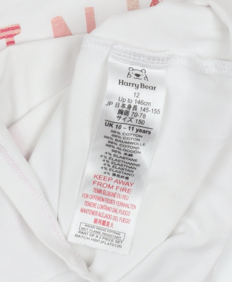 Harry Bear Girls White Pink Graphic T-Shirt 10-11 Years