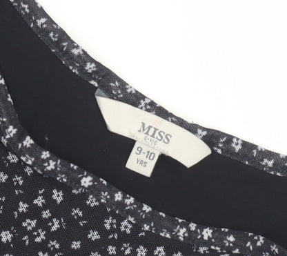 Miss E-Vie Girls Black Floral Shift Dress 9-10 Yrs