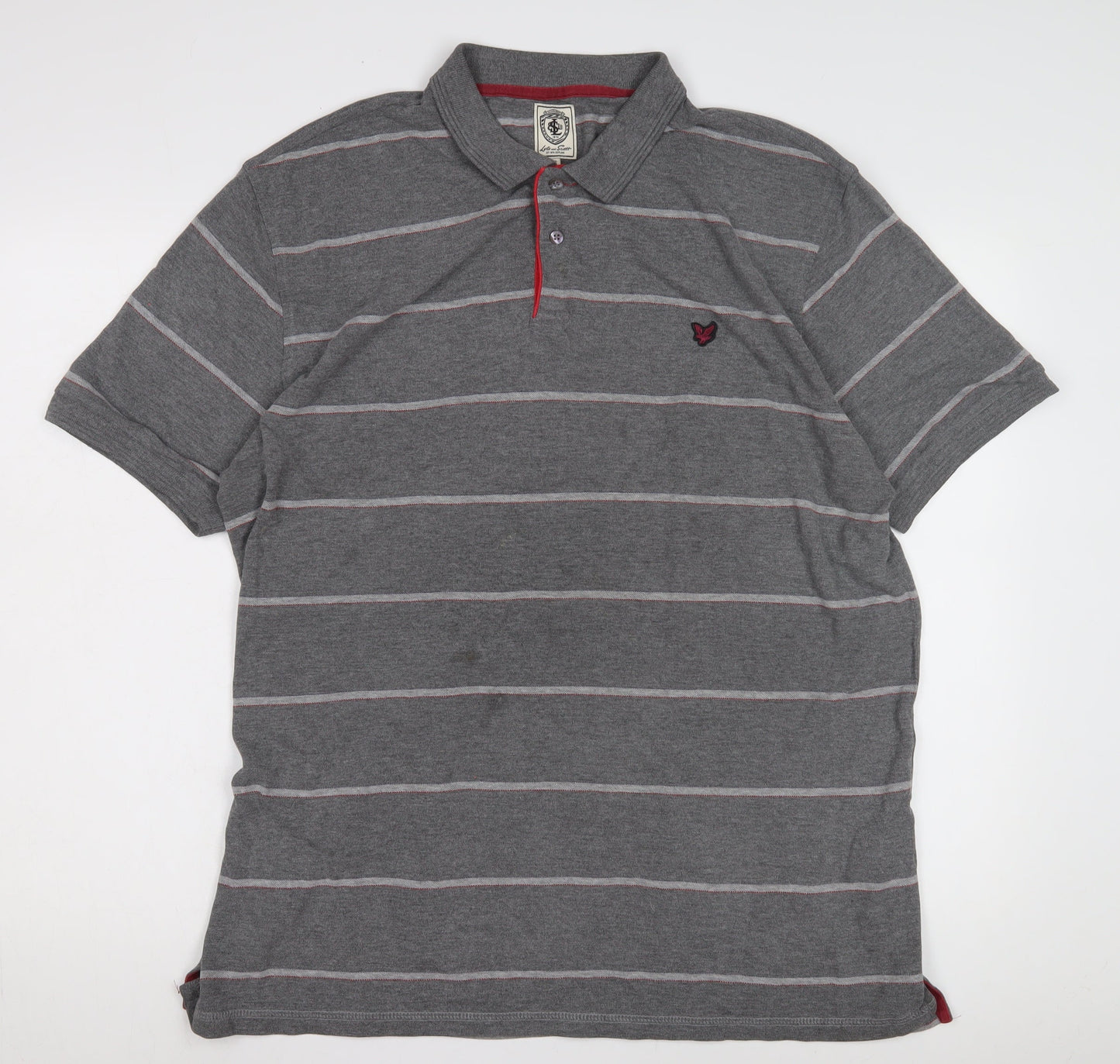 Lyle and Scott Men's Grey Striped Polo, Size 2XL, Casual