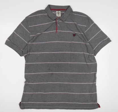 Lyle and Scott Men's Grey Striped Polo, Size 2XL, Casual