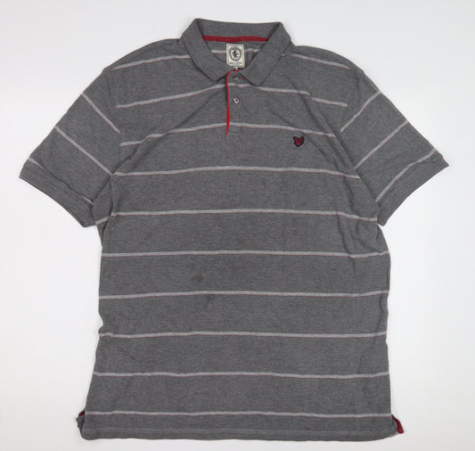 Lyle and Scott Men's Grey Striped Polo, Size 2XL, Casual