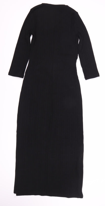 Bershka Black Bodycon Midi Dress, Size 8, 3/4 Sleeve
