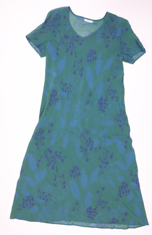 Marks and Spencer Women's Green Floral Dress, Size 12