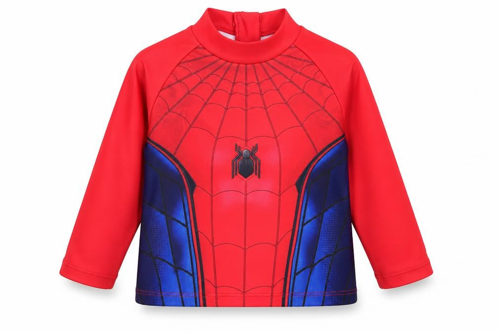 Front view of F&F Spider-Man Rash Guard - unisex baby, red/blue, 24m