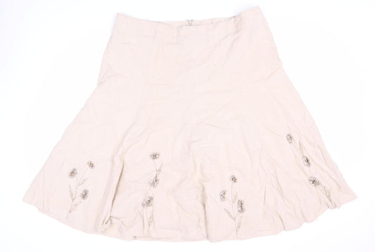 Damart Beige Embroidered Women's Long Skirt Size 20