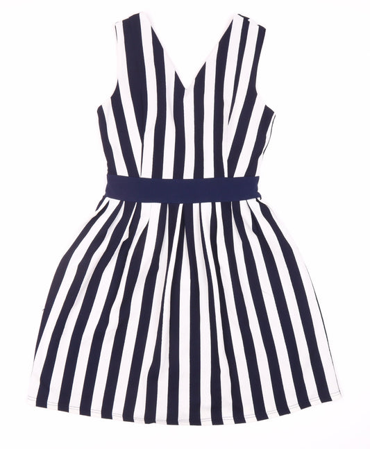 Yumi Women's Blue Striped Fit & Flare Dress Size 8