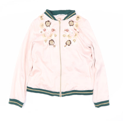 Marks and Spencer Girls Pink Bomber Jacket, Embroidered, Size 12-13Y