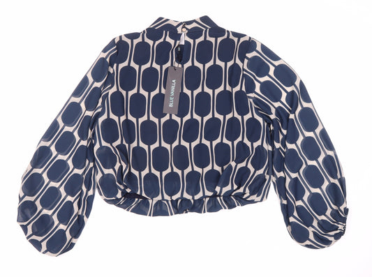 Blue Vanilla Women's Geometric Blouse, S/M, Collared, New
