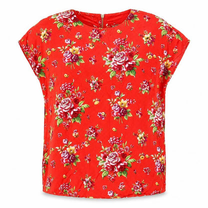 8PM Atelier Women's Red Floral Tunic Blouse Size 8
