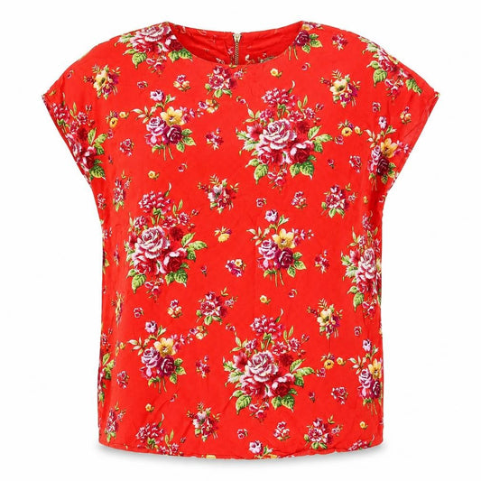 8PM Atelier Women's Red Floral Tunic Blouse Size 8