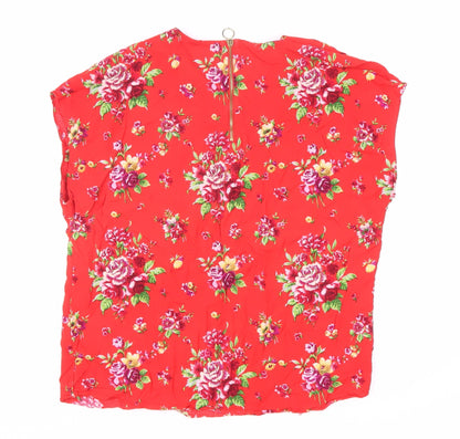 8PM Atelier Women's Red Floral Tunic Blouse Size 8