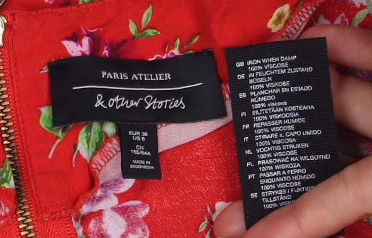 8PM Atelier Women's Red Floral Tunic Blouse Size 8