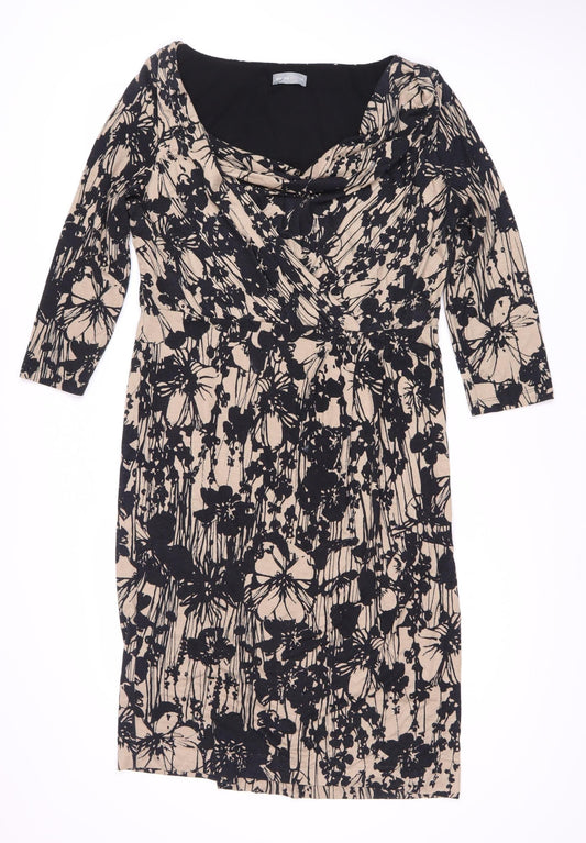 Per Una Women's Beige Black Floral Sheath Dress Size 14